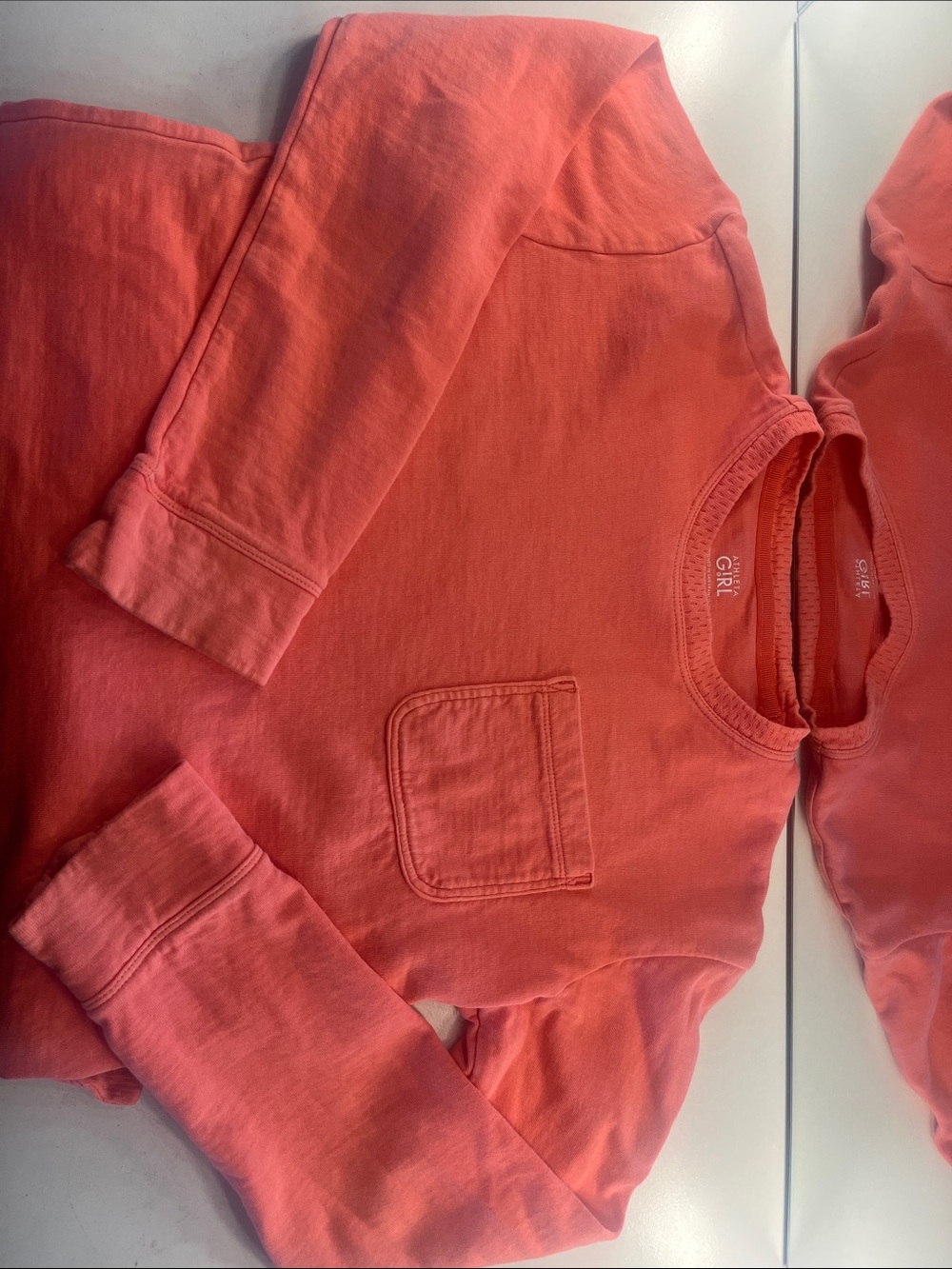 Athleta Girls Coral-Pink Long Sleeve Pocket Sweatshirt